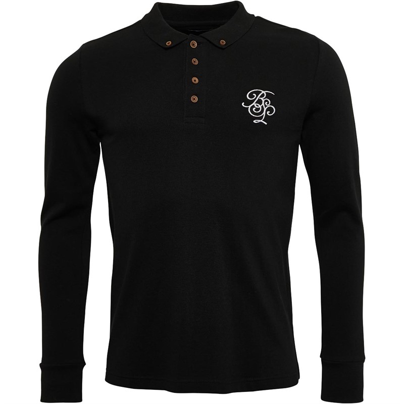 Brave Soul Heren Klay Polo’s met lange mouwen Zwart