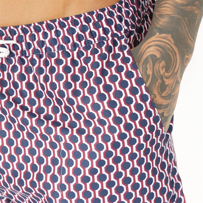 Brave Soul Mens Resort Swim Shorts Red/Navy Print