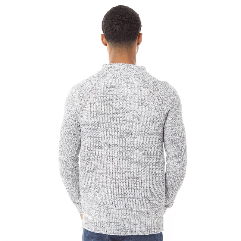 Brave Soul Mens Peg Crew Neck Jumper Ecru/Grey Mix