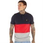 Brave Soul Mens Morales Knitted Polo Midnight Navy/Red/Light Grey Marl
