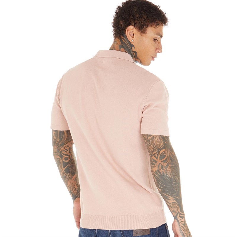Brave Soul Mens Ikenna Knitted Polo Dusty Pink
