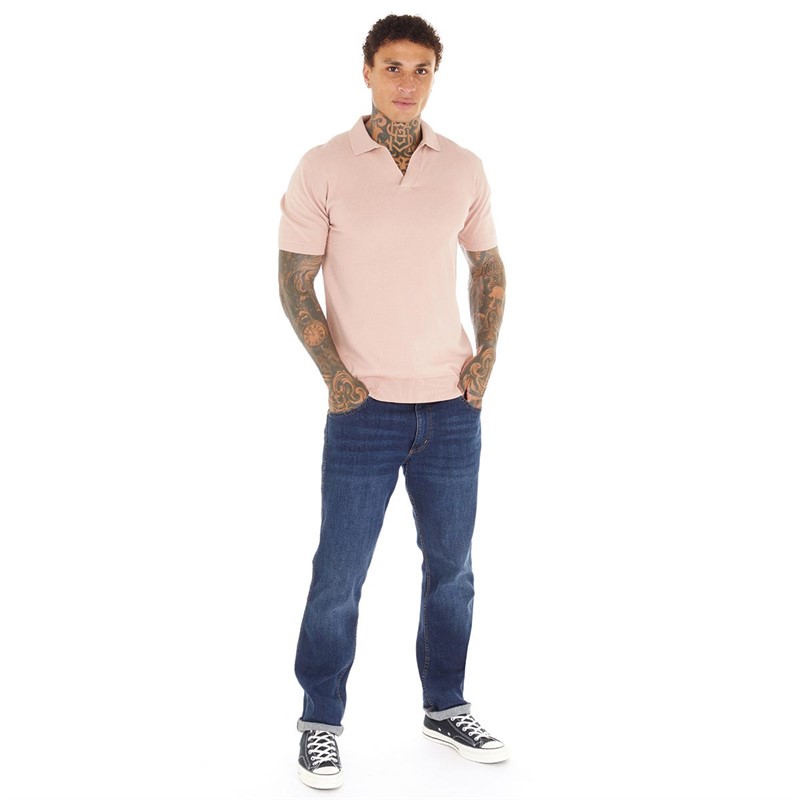 Brave Soul Mens Ikenna Knitted Polo Dusty Pink