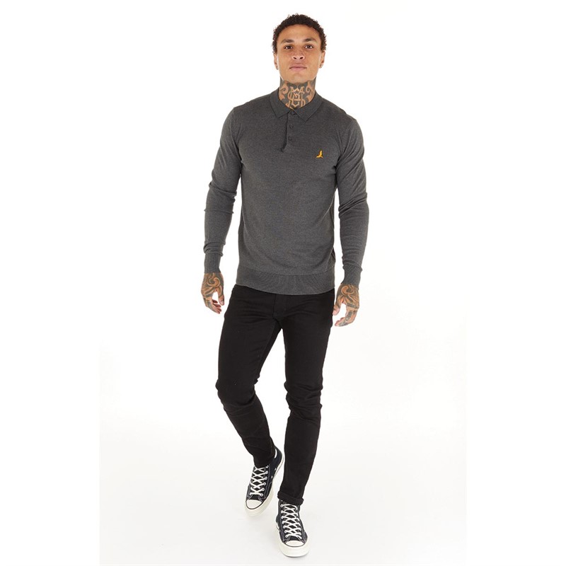 Brave Soul Mens Vidic Knitted Polo Dark Charcoal Mel