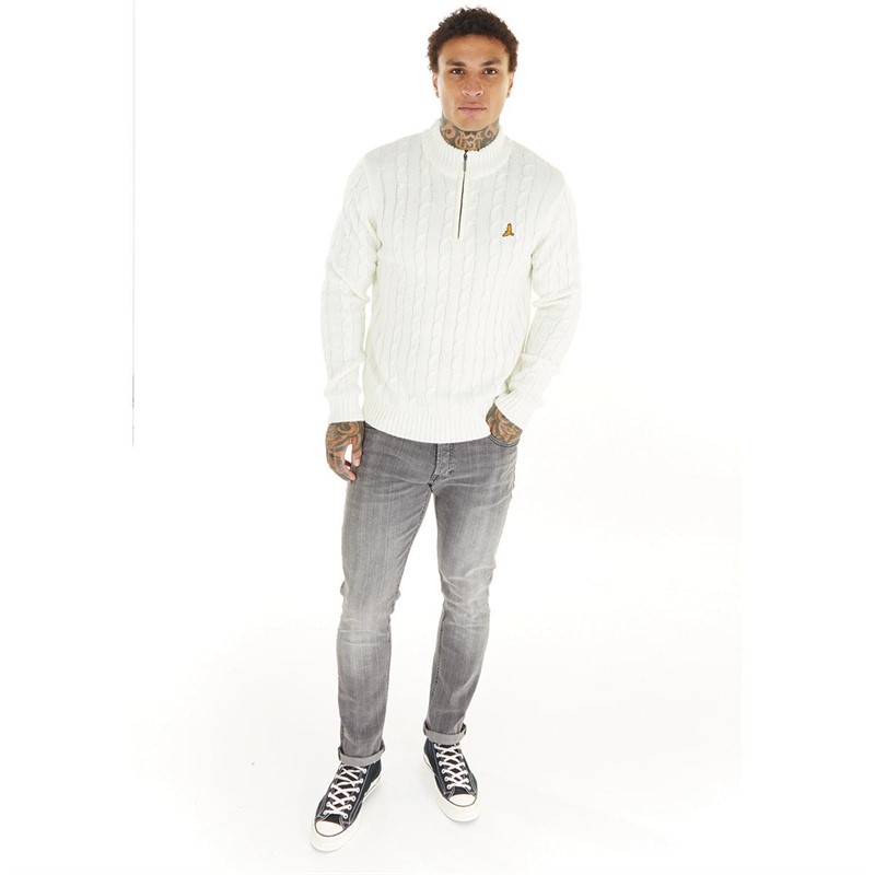 Brave Soul Mens Empiric Knit Jumper Vintage White