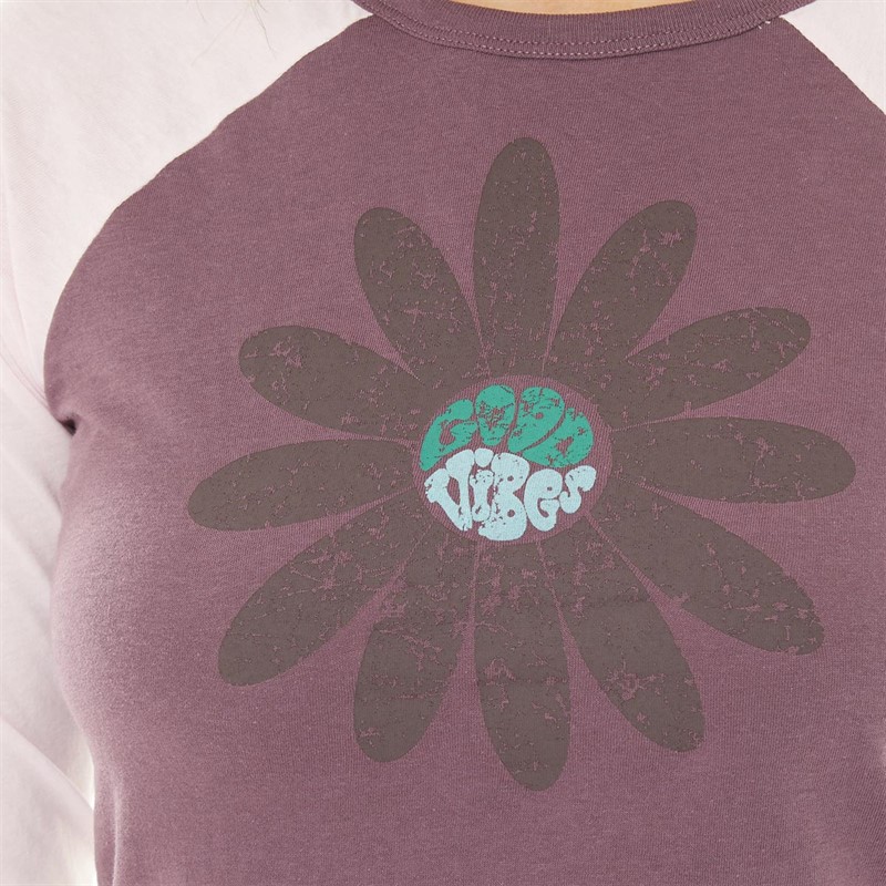 Brave Soul Womens Flora Long Sleeve T-Shirt Deep Purple/Baby Pink