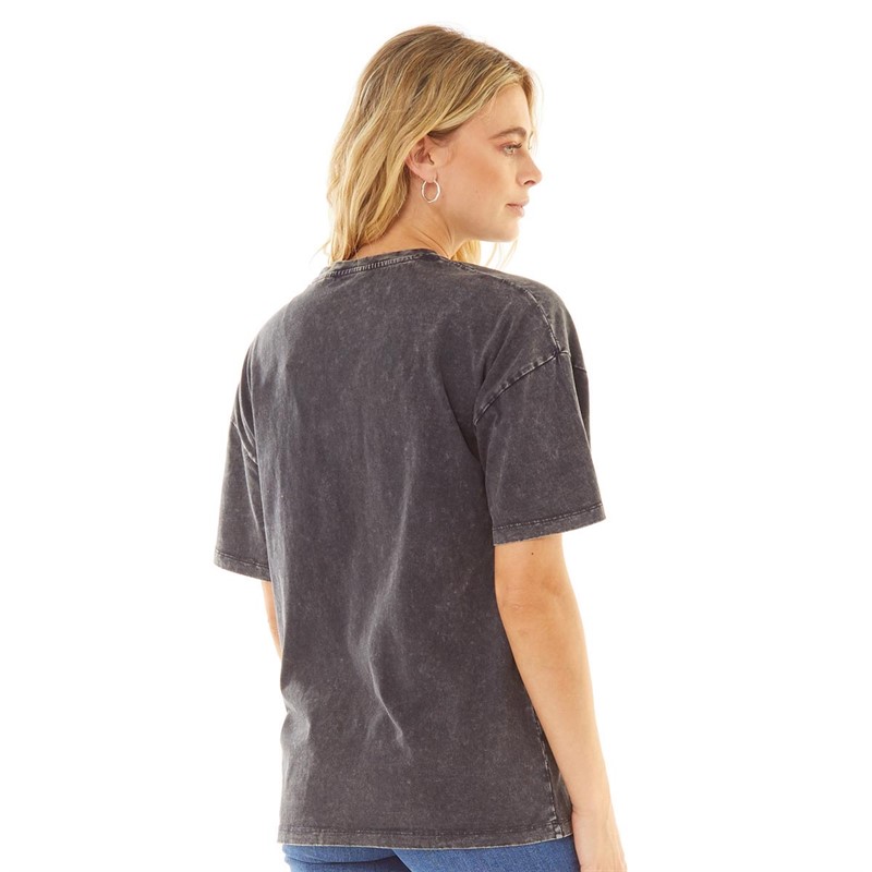Brave Soul Womens Courtney T-Shirt Charcoal Acid Wash