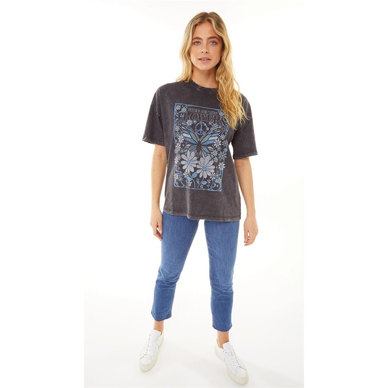 Brave Soul Womens Courtney T-Shirt Charcoal Acid Wash