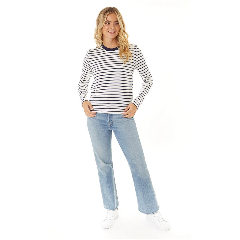 Brave Soul Womens Bethany Long Sleeve T-Shirt Navy/Cream Stripe
