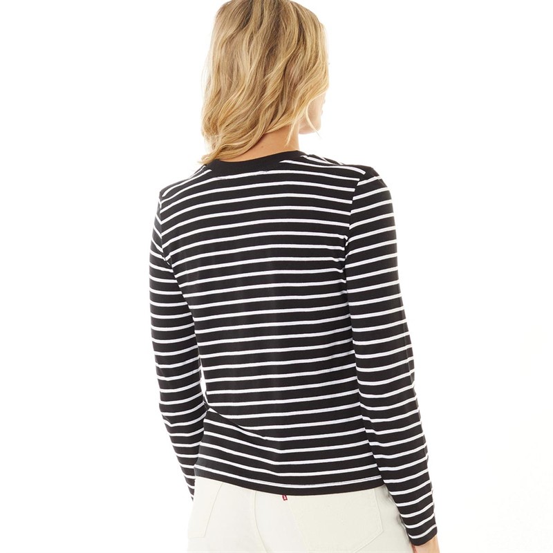 Brave Soul Womens Bethany Long Sleeve T-Shirt White/Black Stripe