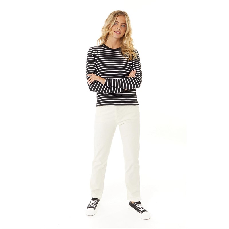 Brave Soul Womens Bethany Long Sleeve T-Shirt White/Black Stripe