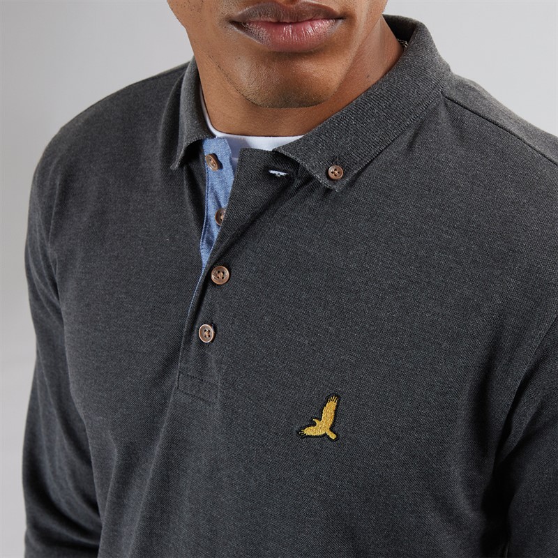 Brave Soul Mens Oregon Long Sleeve T-Shirt Dark Charcoal Marl