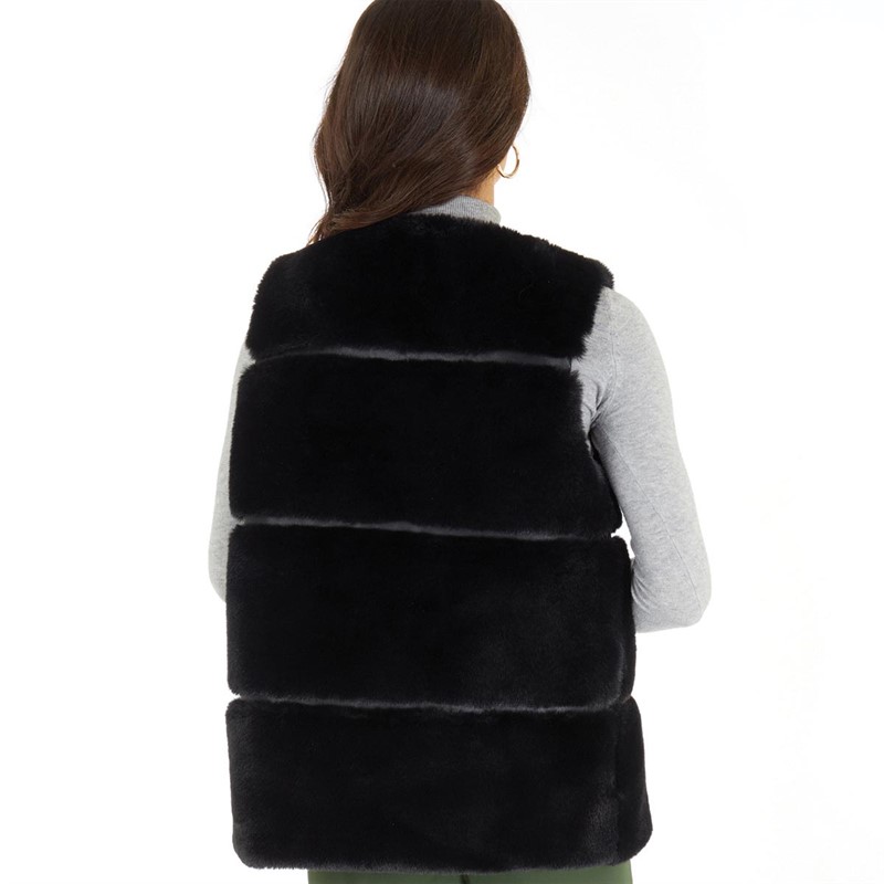 Brave Soul Womens Macee Fur Gilet Black