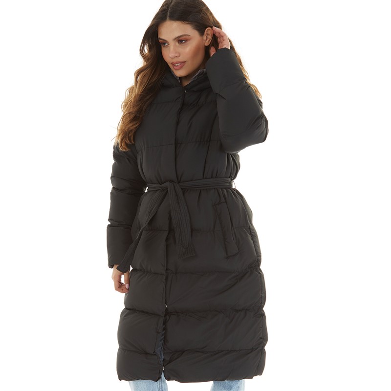 Brave soul longline store puffer jacket in black