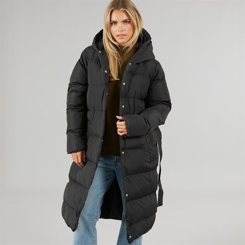 Brave Soul Womens Vine Maxi Puffer Coat Black
