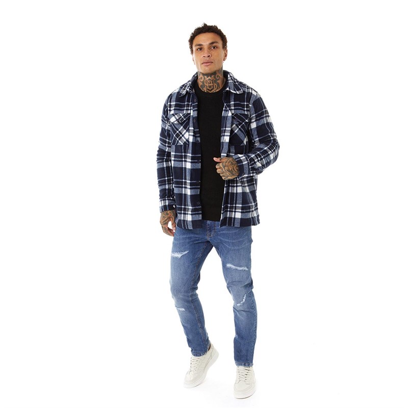 Brave Soul Mens Belfast Shacket Navy Check