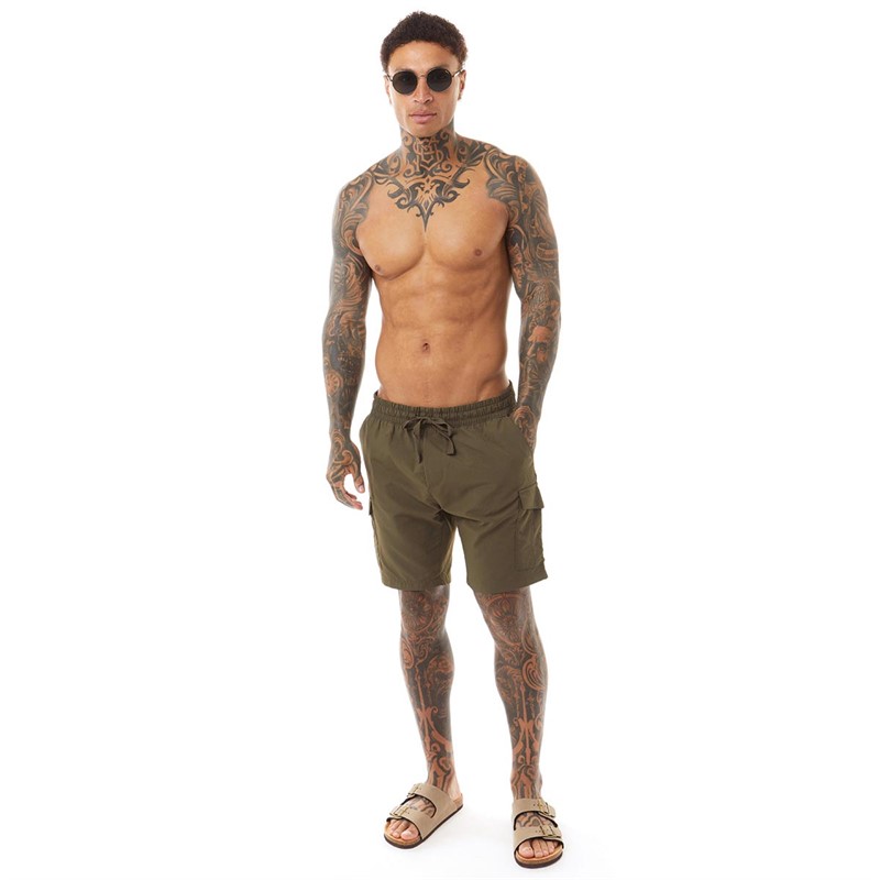 Brave Soul Mens Fine Taslan Cargo Shorts Dark Khaki