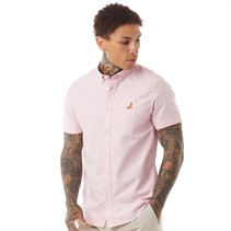 Brave Soul Mens Nerob Short Sleeve Shirt Light Pink Oxford