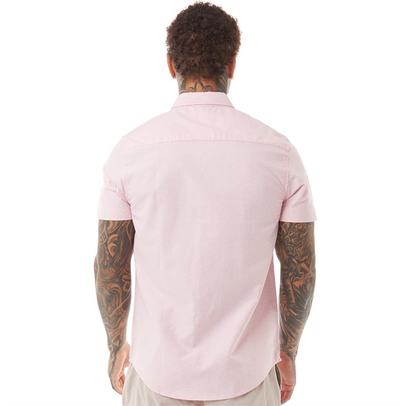 Brave Soul Mens Nerob Short Sleeve Shirt Light Pink Oxford