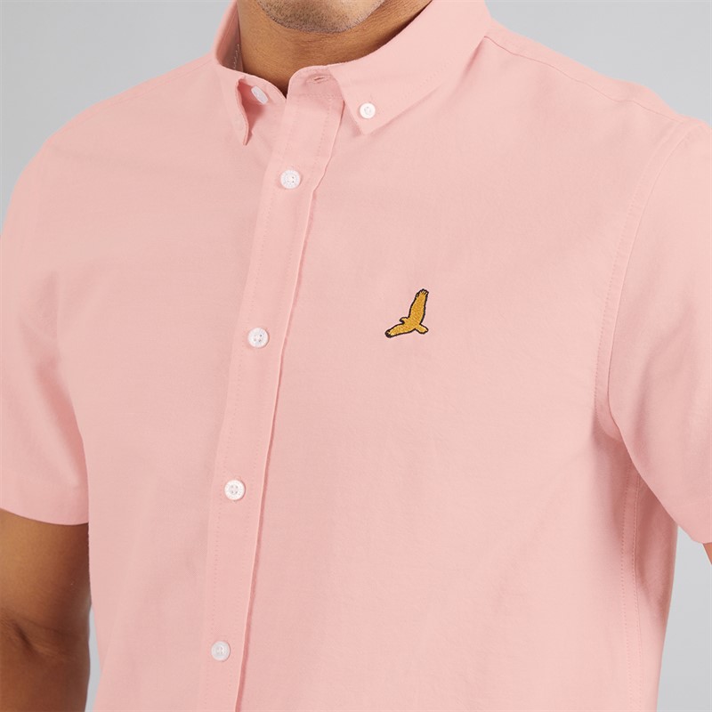 Brave Soul Mens Nerob Short Sleeve Shirt Light Pink Oxford