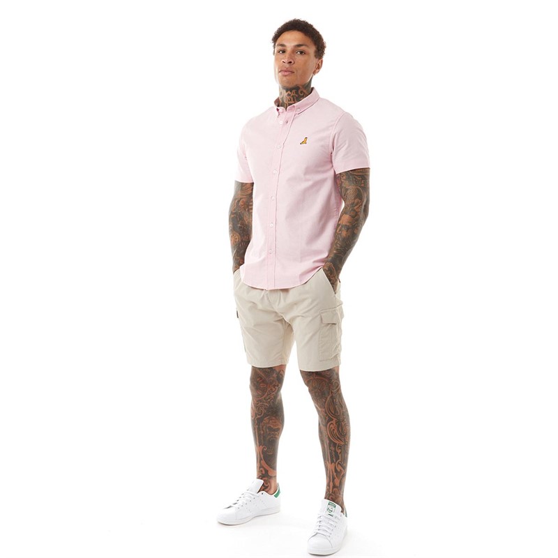 Brave Soul Mens Nerob Short Sleeve Shirt Light Pink Oxford