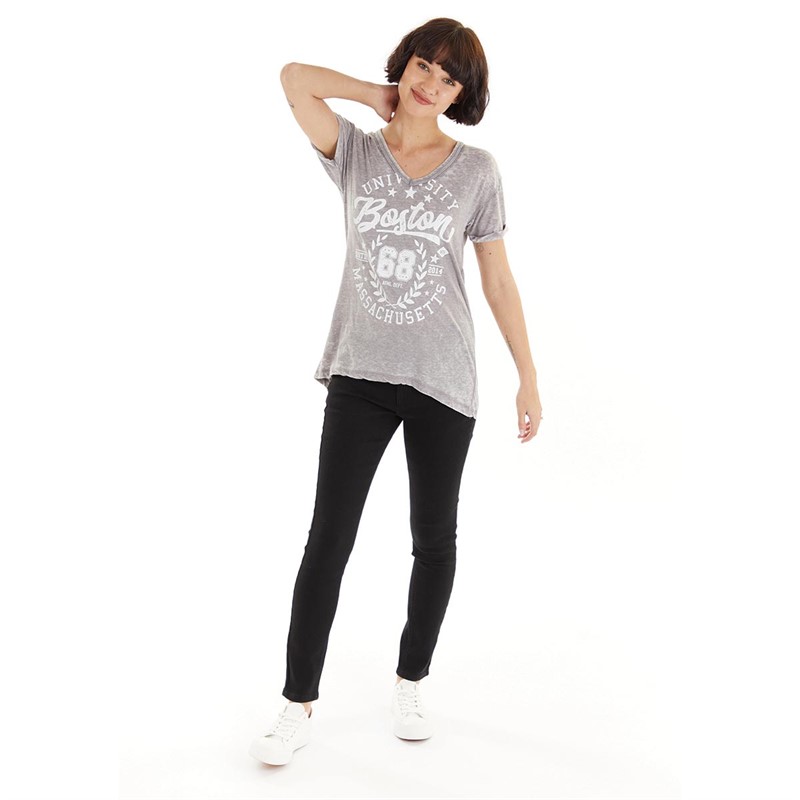 Brave Soul Womens Boston T-Shirt Slate