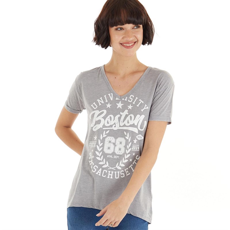 Brave Soul Womens Boston V-Neck T-Shirt Slate