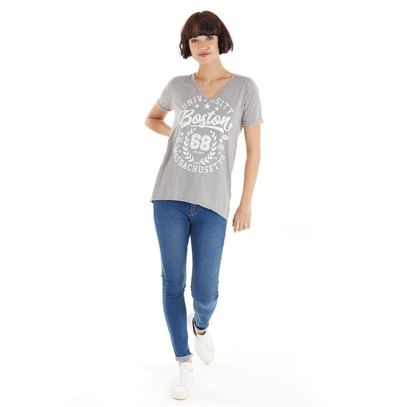 Brave Soul Womens Boston V-Neck T-Shirt Slate