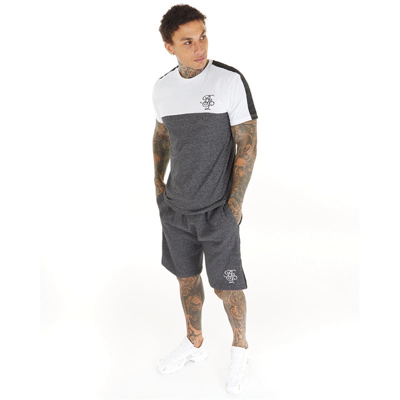Brave Soul Mens Valhalla T-Shirt And Shorts Set Optic White/Black/Grey Grindle
