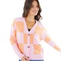 Brave Soul Womens Checked Cardigan Pink/Orange