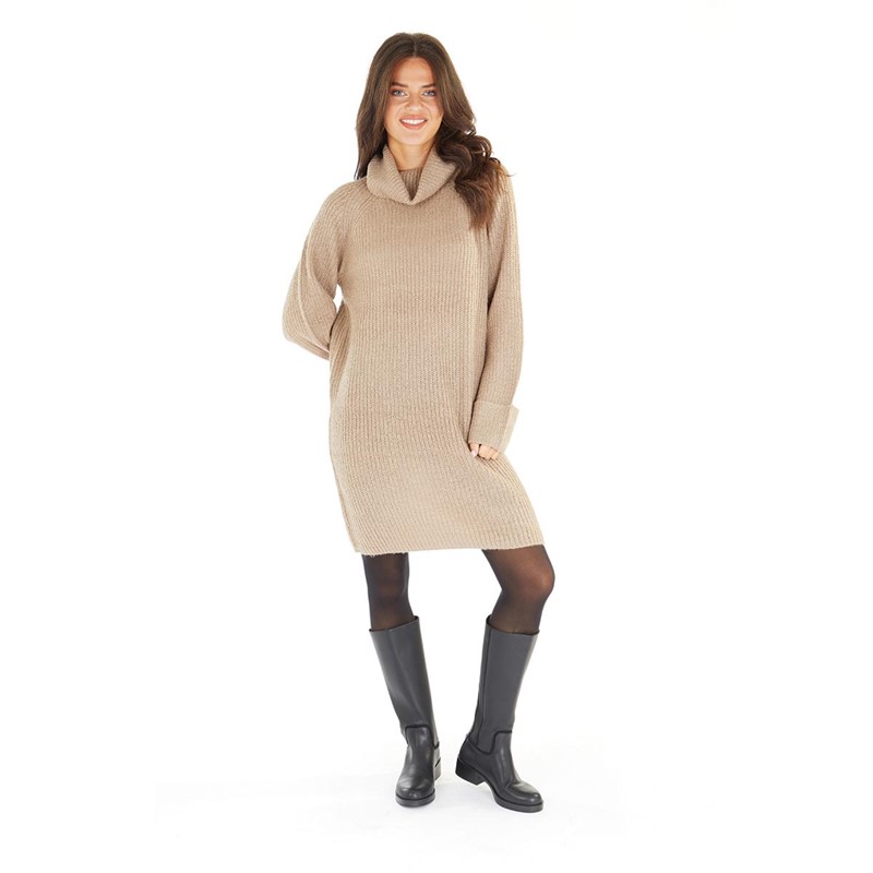 Brave Soul Womens Wertz Knitted Dress Mushroom