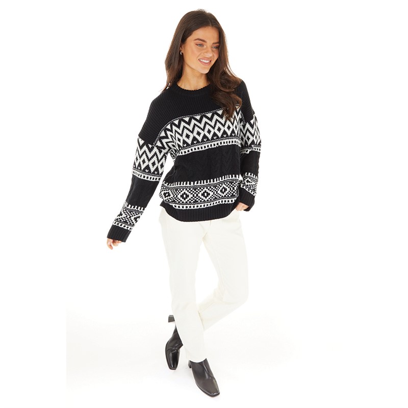 Brave Soul Womens Fantasy Jumper Black/White
