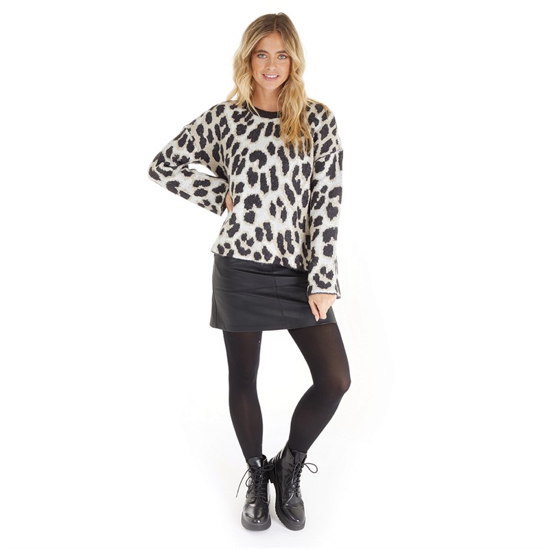 Brave Soul Womens Feast Jumper Charcoal/Animal Mix