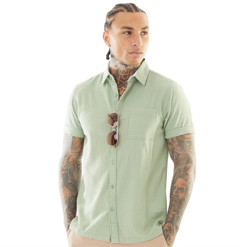 Brave Soul Mens Gilles Short Sleeve Shirt Mint