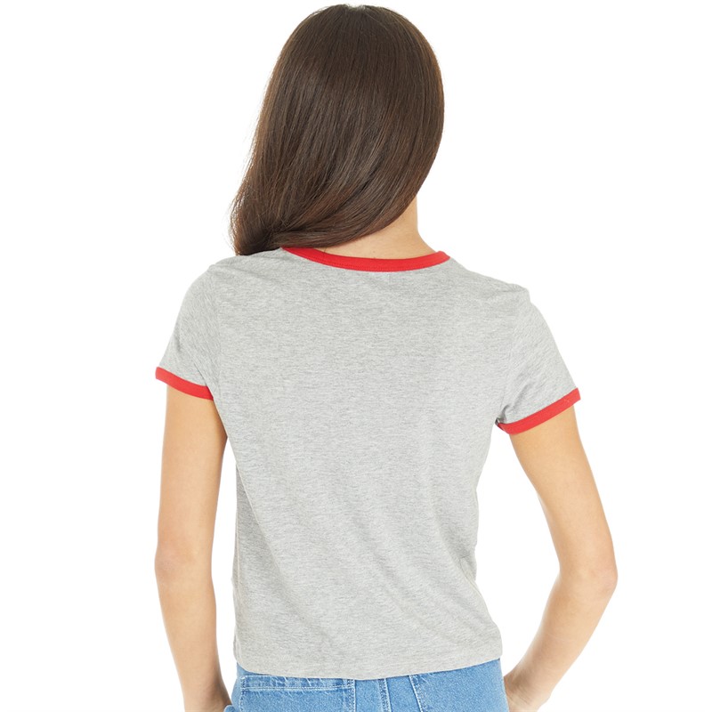 Brave Soul Womens Claudia T-Shirt Grey Marl/Red