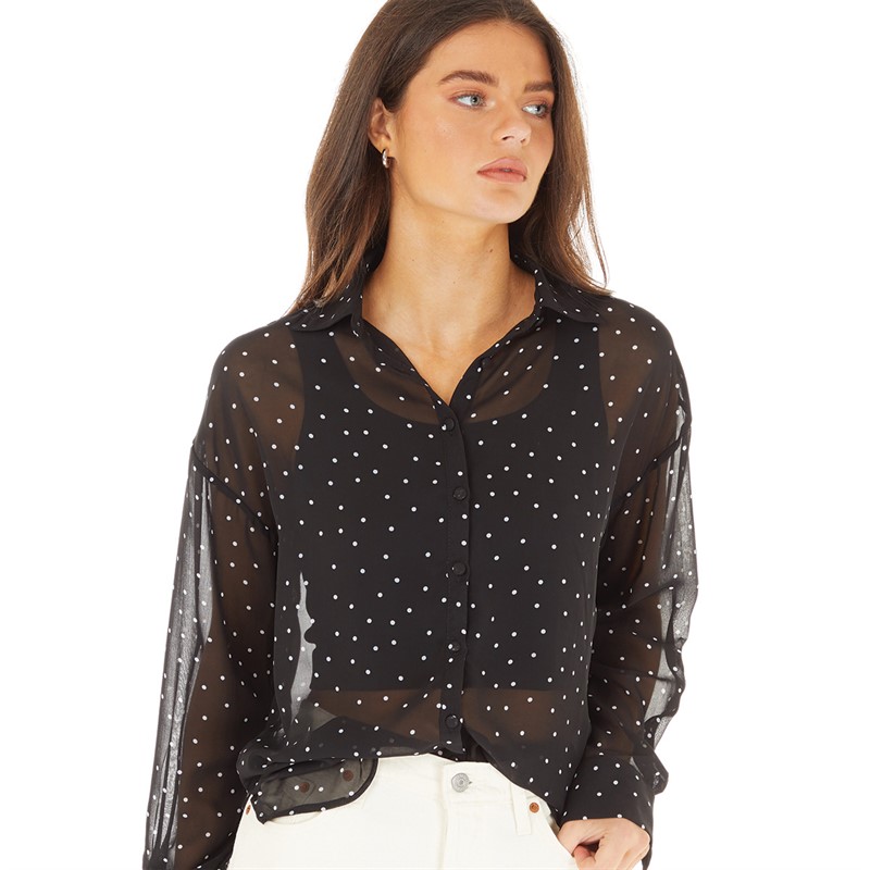Brave Soul Womens Dotti Shirt Black/White