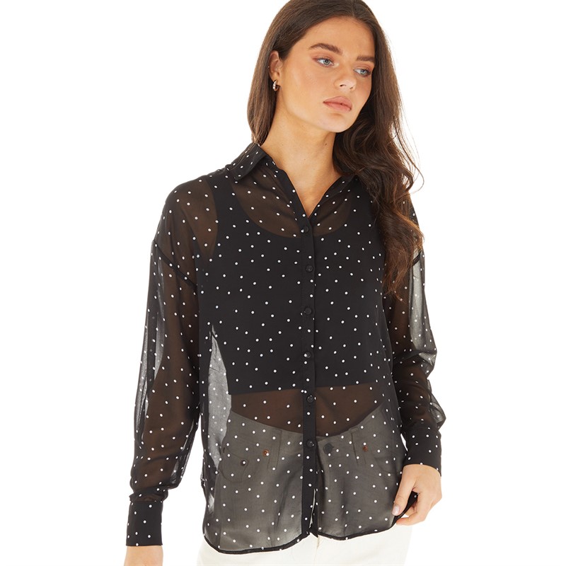 Brave Soul Womens Dotti Shirt Black/White