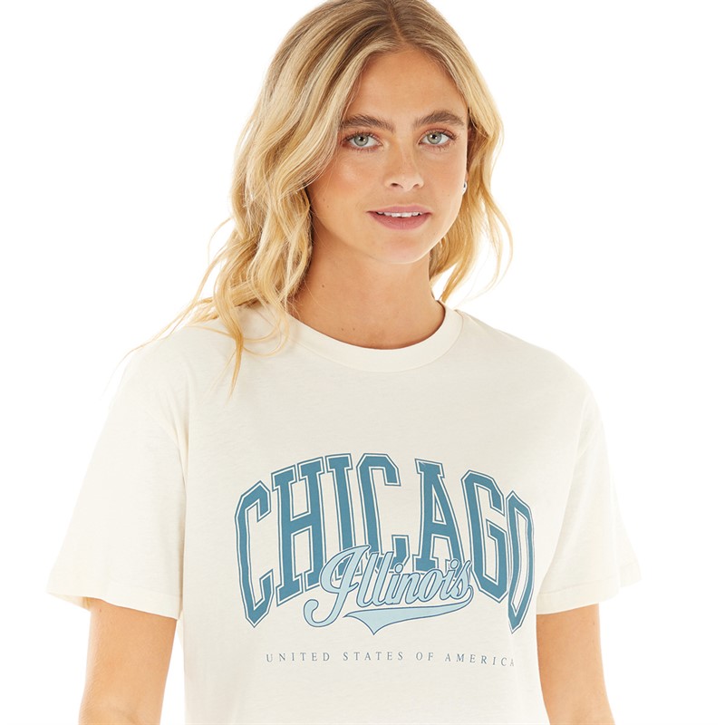 Brave Soul Womens Adeline T-Shirt Cream/Blue