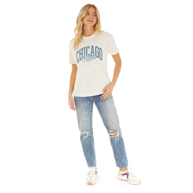 Brave Soul Womens Adeline T-Shirt Cream/Blue