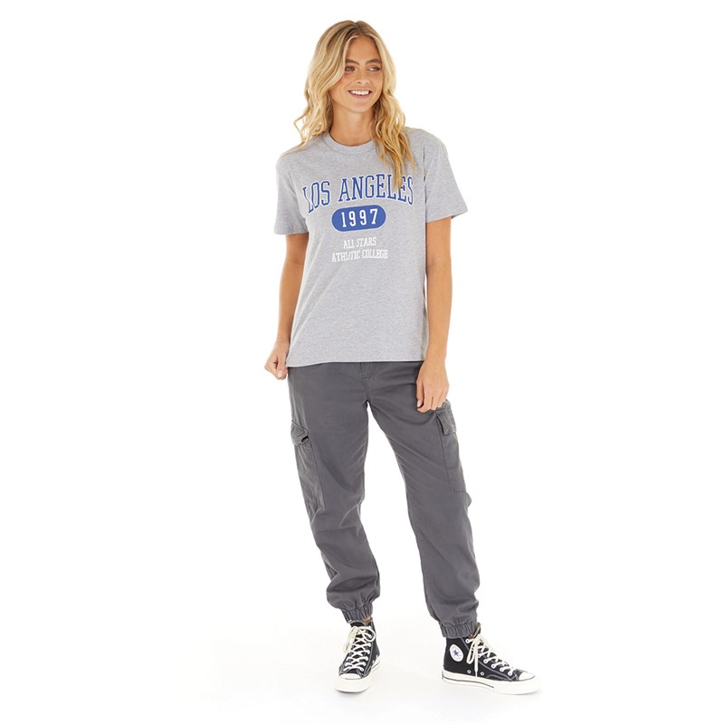 Brave Soul Womens Mia T-Shirt Grey Marl/Blue/White