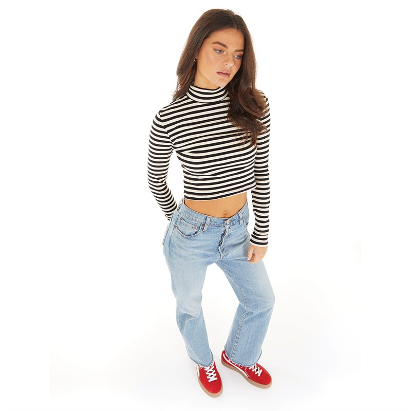 Brave Soul Womens Kassie Long Sleeve Top Black/Cream