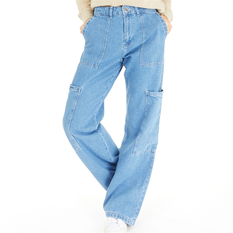 Brave Soul Womens Elodie Cargo Jeans Blue/White