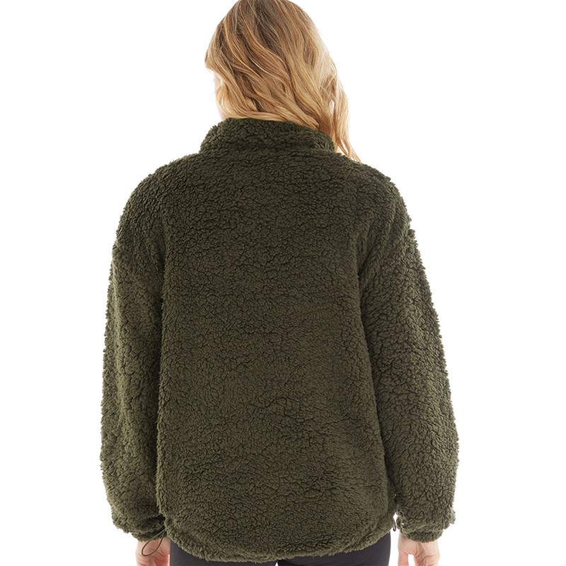 Brave Soul Womens Gaby Polar Fleece Sweatshirt Khaki