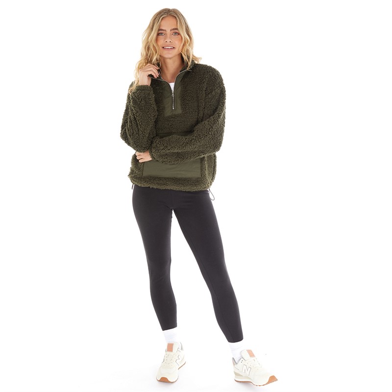Brave Soul Womens Gaby Polar Fleece Sweatshirt Khaki