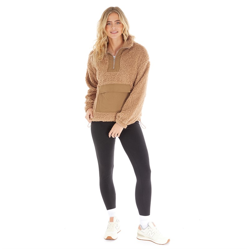 Brave Soul Womens Gaby Polar Fleece Sweatshirt Tan