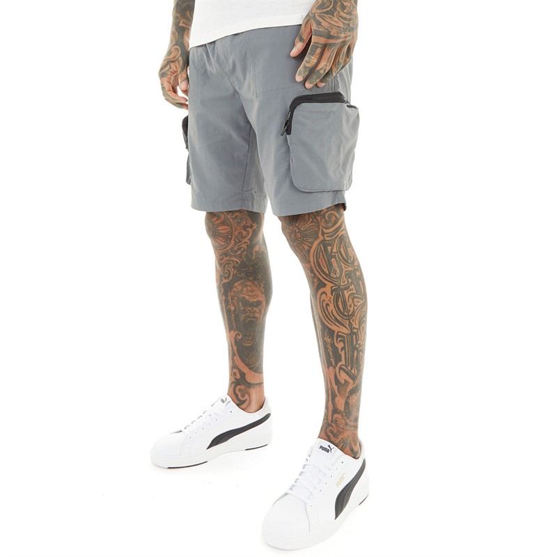 Brave Soul Mens Tech Cargo Shorts Mid Grey