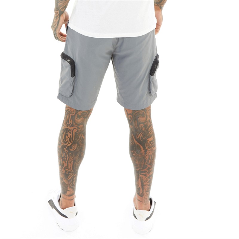 Brave Soul Mens Tech Cargo Shorts Mid Grey