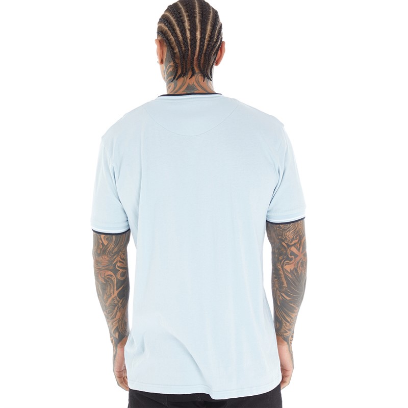 Brave Soul Mens Federerf T-Shirt Baby Blue/Rich Navy/Optic White