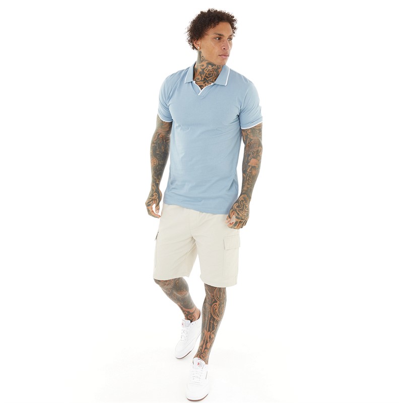 Brave Soul Mens Ferrat Polo Steel Blue/Optic White