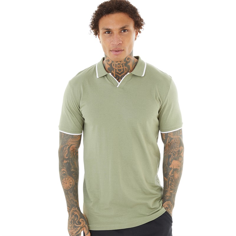 Brave Soul Mens Ferrat Polo Washed Sage/Optic White