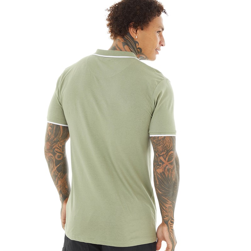 Brave Soul Mens Ferrat Polo Washed Sage/Optic White